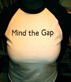 The Mole modelling a Mind The Gap T shirt